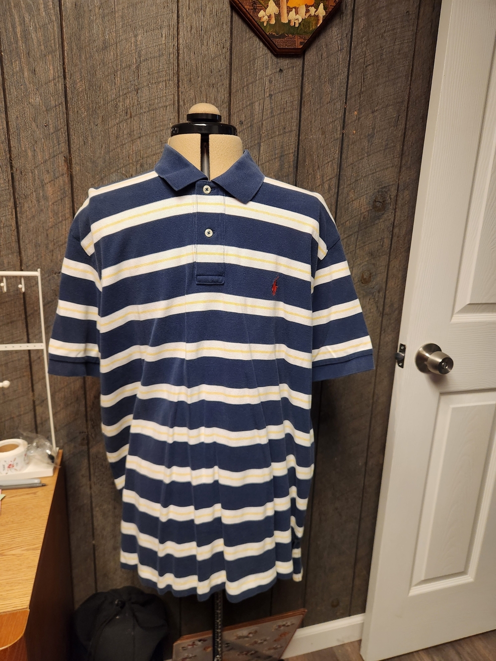 Polo by Ralph Lauren Navy, White & Cream and Yellow Striped Cotton Polo